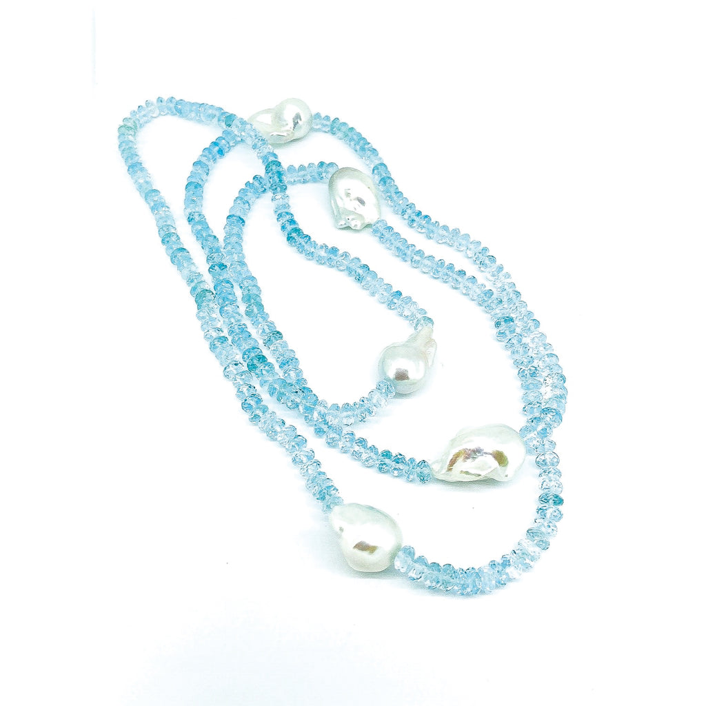 Faceted Blue Topaz and Baroque Pearl Necklace