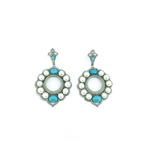 Turquoise, Pearl and Diamond Earrings