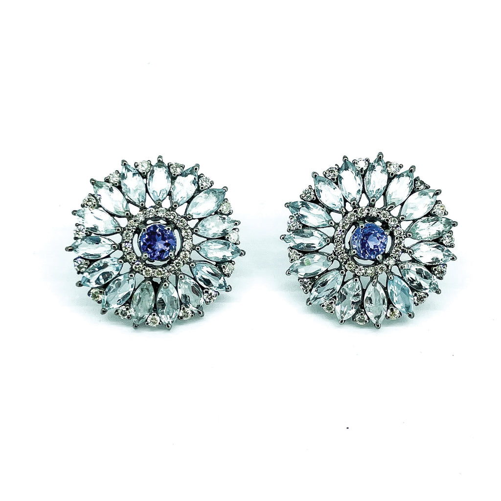 Aquamarine, Tanzanite, and Diamond Earrings