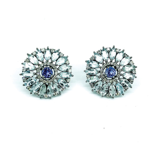 Aquamarine, Tanzanite, and Diamond Earrings