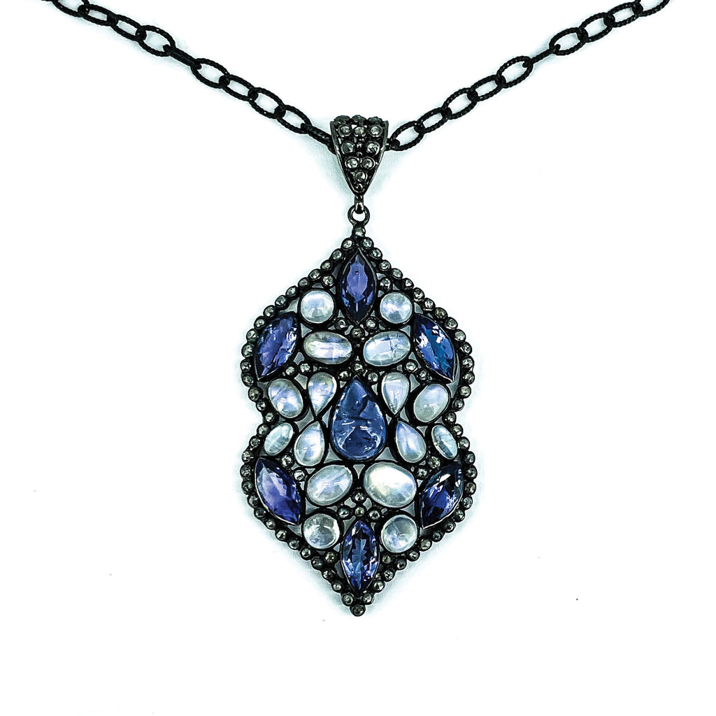 Tanzanite Moonstone and Rose Diamond Pendant