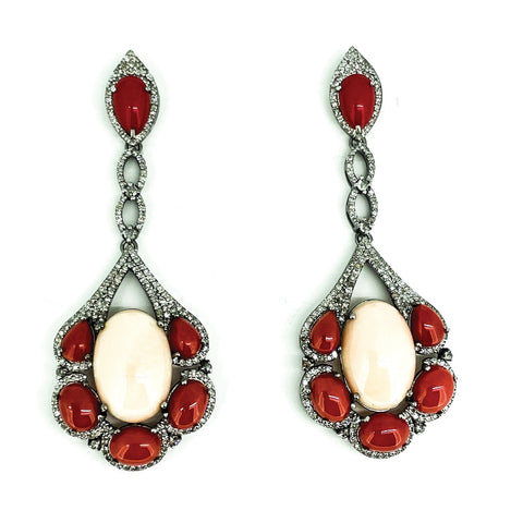 Coral and Diamond Earrings
