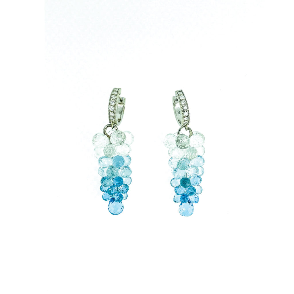 Blue Topaz Grape Earrings with Diamonds