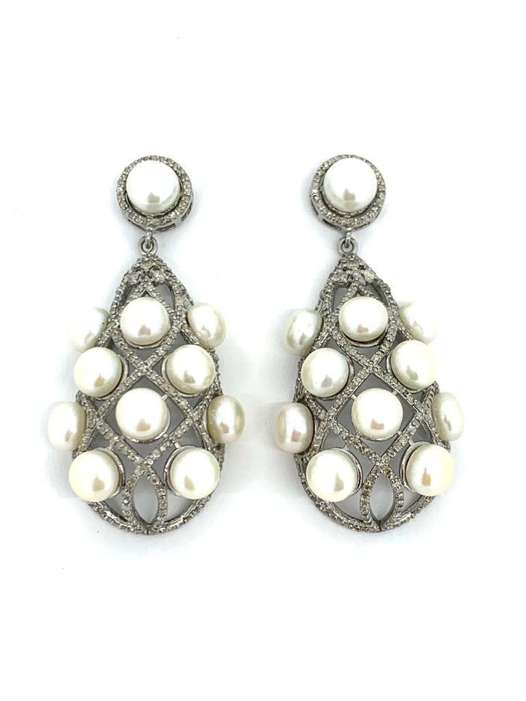 Pearl and Diamond Cage Earrings
