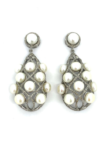 Pearl and Diamond Cage Earrings