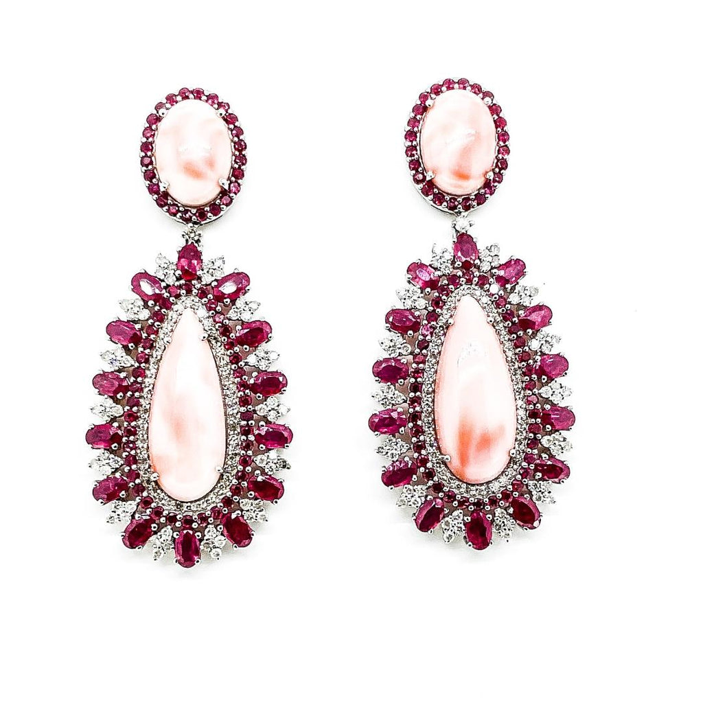 Coral , Ruby and Diamond Earrings