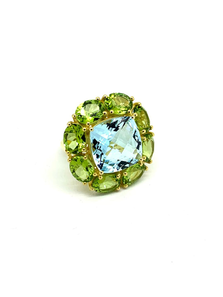 Blue Topaz and Peridot Candy Ring