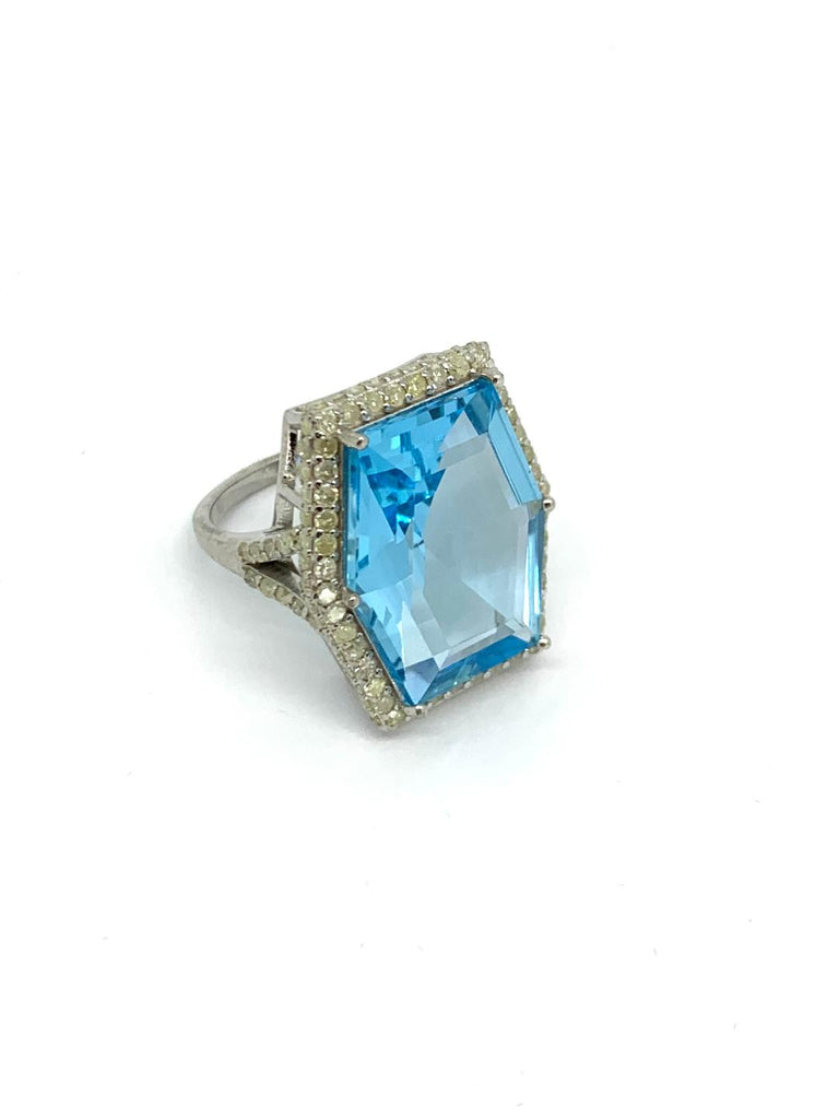 Blue Topaz and Diamond Ring