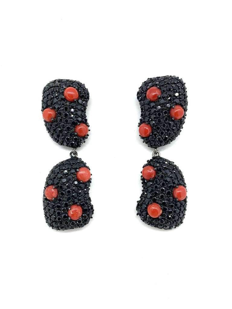 Black Spinel and Red Coral Earrings