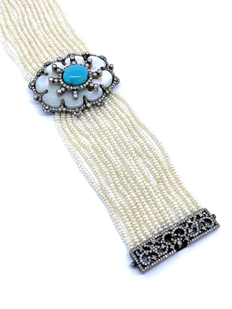 Turquoise ,Diamond and Pearl Bracelet