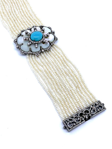 Turquoise ,Diamond and Pearl Bracelet