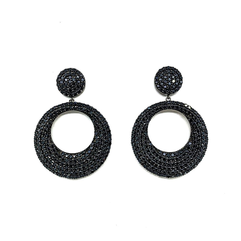 Black Spinel Open Hoop Earrings