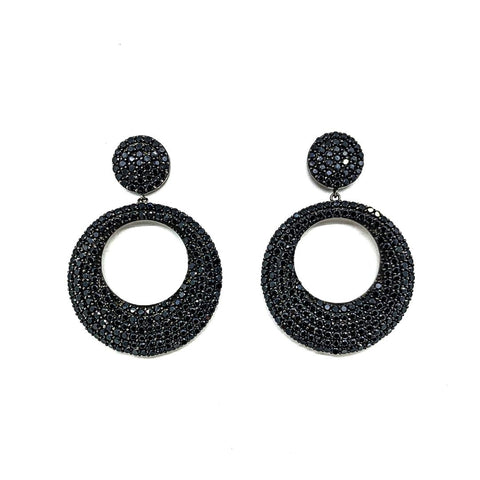 Black Spinel Open Hoop Earrings