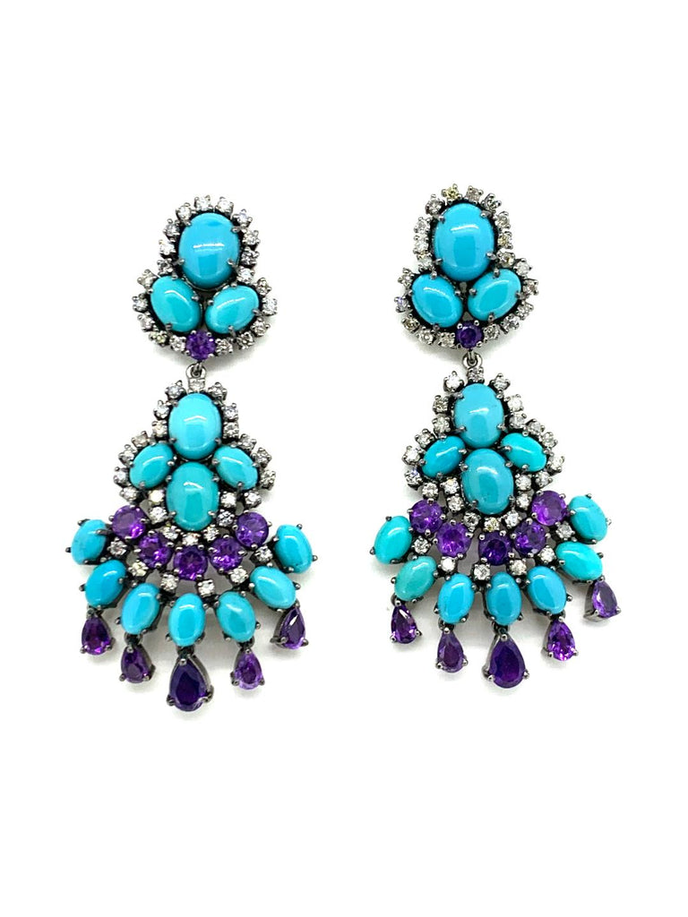 Turquoise Amethyst and Diamond Earrings