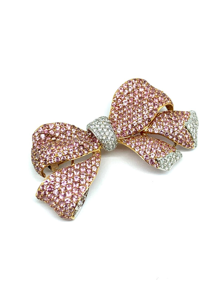 Pink Sapphire and Diamond Bow Brooch