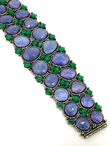 Tanzanite Emerald and Diamond Bracelet