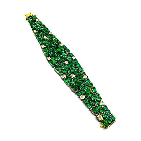 Emerald and Rose Diamond Bracelet