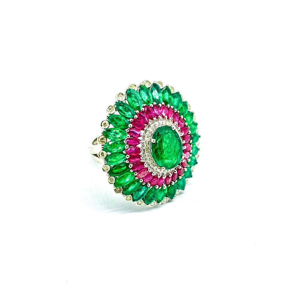 Emerald , Ruby and Diamond Statement Ring