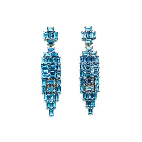 Blue Topaz and Diamond Drop Earrings